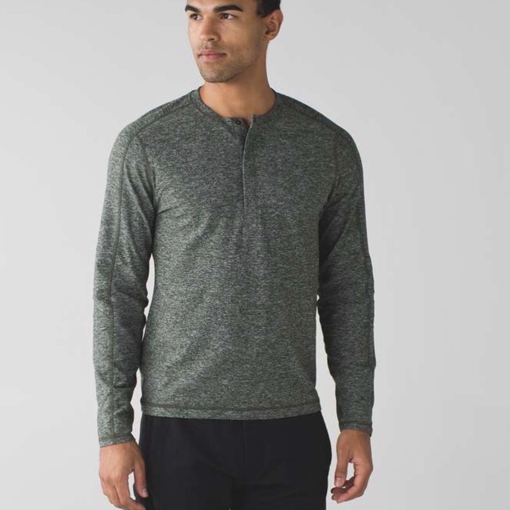 Lululemon Metal Vent Tech Henley Mens Large Green Heathered Long Sleeve Athletic